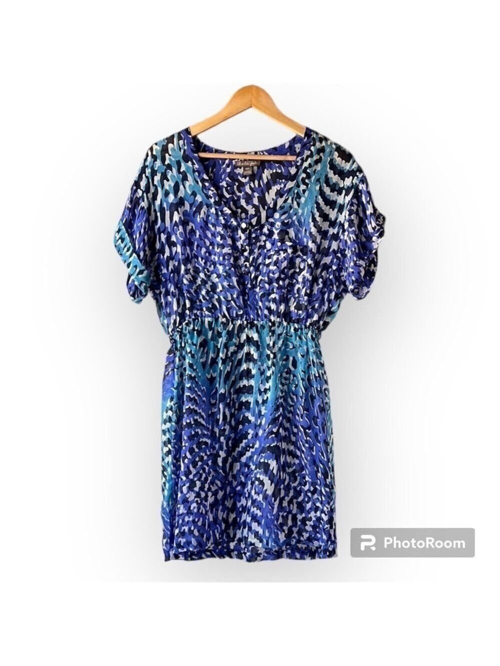CHARLIE JADE Blue Silk Sheer Pop Over Swim Cover Up Size Small